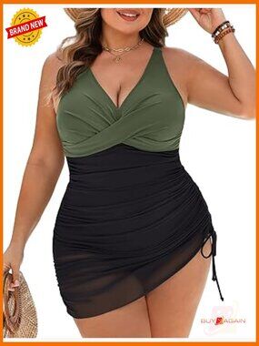 Plus Size Tummy Control One Piece Swimsuit Swim Dress Full Coverage Bathing Suit